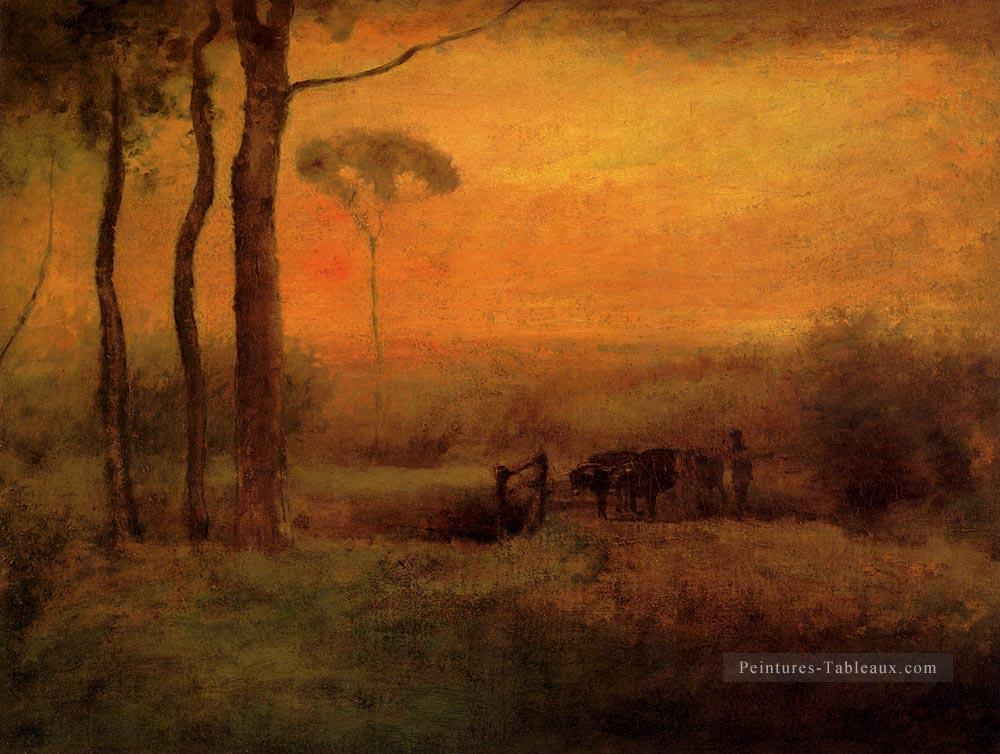 Paysage pastoral au coucher du soleil Tonalist George Inness Peintures à l'huile